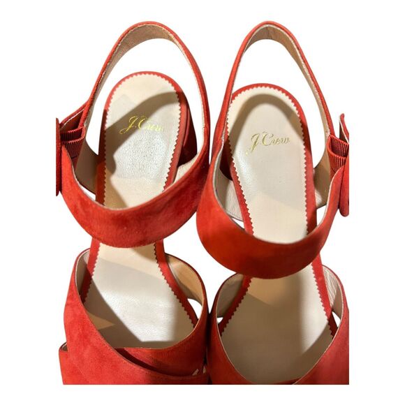 J Crew Strappy Block Heels Red Suede PENNY Sandals Women's Red Size 10.5M - Picture 6 of 9
